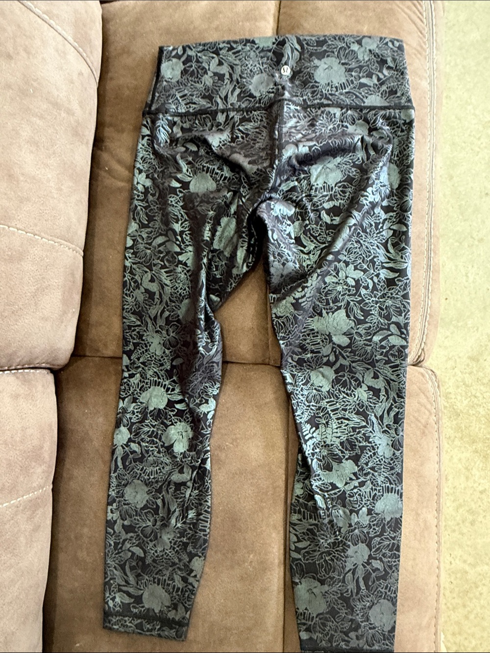 lululemon athletica Black Leggings with Sage Floral Print